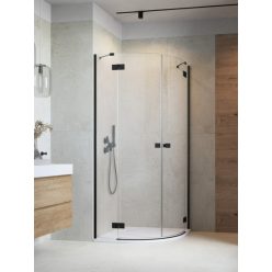   Zuhanykabin, Radaway Essenza Black PDD íves fekete zuhanykabin 100x100 átlátszó
