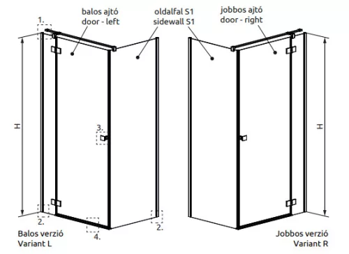 Zuhanykabin, Radaway Essenza KDJ szögletes zuhanykabin 90x75 átlátszó balos