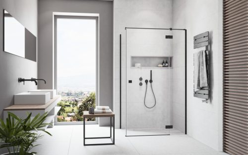 Zuhanykabin, Radaway Essenza Black KDJ szögletes fekete zuhanykabin 90x75 átlátszó balos