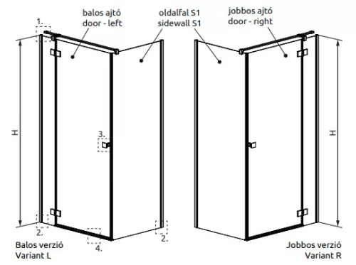 Zuhanykabin, Radaway Essenza Black KDJ szögletes fekete zuhanykabin 90x80 átlátszó jobbos