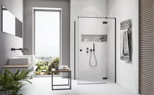 Zuhanykabin, Radaway Essenza Black KDJ szögletes fekete zuhanykabin 100x110 átlátszó balos