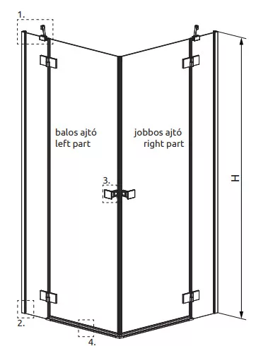 Zuhanykabin, Radaway Essenza Black KDD szögletes fekete zuhanykabin 90x80 átlátszó