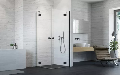 Zuhanykabin, Radaway Essenza Black KDD szögletes fekete zuhanykabin 100x90 átlátszó