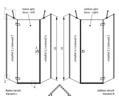 Zuhanykabin, Radaway Essenza PTJ szögletes zuhanykabin 80x80 átlátszó jobbos