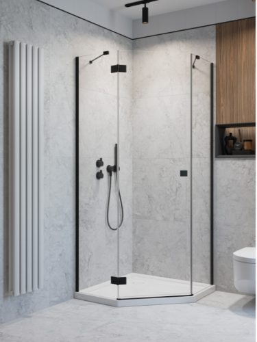 Zuhanykabin, Radaway Essenza Black PTJ szögletes fekete zuhanykabin 90x90 átlátszó jobbos