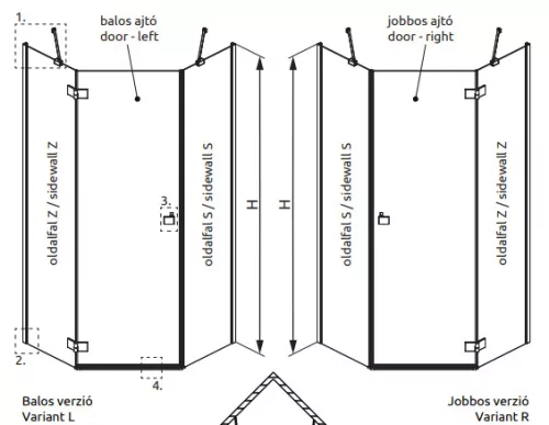 Zuhanykabin, Radaway Essenza Black PTJ szögletes fekete zuhanykabin 90x90 átlátszó balos