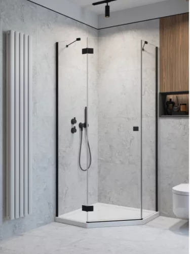 Zuhanykabin, Radaway Essenza Black PTJ szögletes fekete zuhanykabin 90x80 átlátszó balos