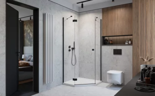 Zuhanykabin, Radaway Essenza Black PTJ szögletes fekete zuhanykabin 90x80 átlátszó balos