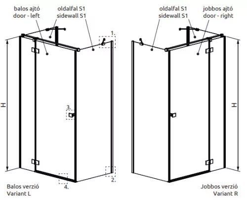 Zuhanykabin, Radaway Essenza KDJ+S szögletes zuhanykabin 90x75 átlátszó jobbos