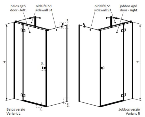 Zuhanykabin, Radaway Essenza Black KDJ+S szögletes fekete zuhanykabin 90x70 átlátszó balos