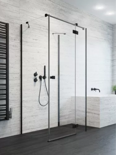 Zuhanykabin, Radaway Essenza Black KDJ+S szögletes fekete zuhanykabin 120x70 átlátszó balos
