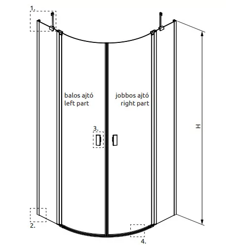 Zuhanykabin, Radaway Nes PDD II íves zuhanykabin 100x90 átlátszó
