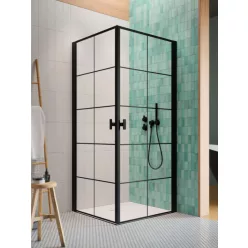   Zuhanykabin, Radaway Nes Black KDD I Factory szögletes fekete zuhanykabin 90x80 átlátszó
