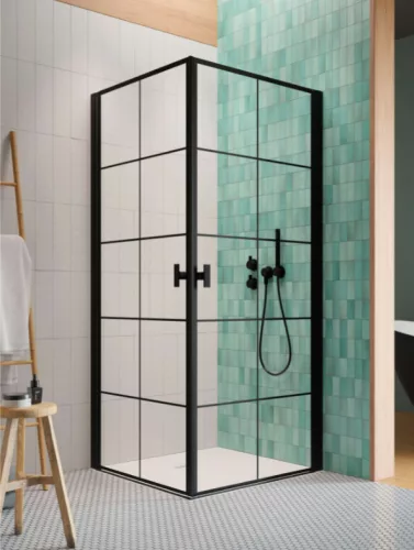 Zuhanykabin, Radaway Nes Black KDD I Factory szögletes fekete zuhanykabin 90x80 átlátszó