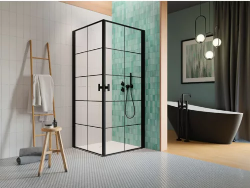 Zuhanykabin, Radaway Nes Black KDD I Factory szögletes fekete zuhanykabin 90x80 átlátszó