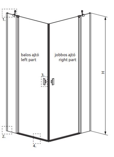Zuhanykabin, Radaway Nes KDD II szögletes zuhanykabin 90x80 átlátszó