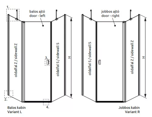 Zuhanykabin, Radaway Nes PTJ 80x90J átlátszó, jobbos, ajtó a rövidebb oldalon