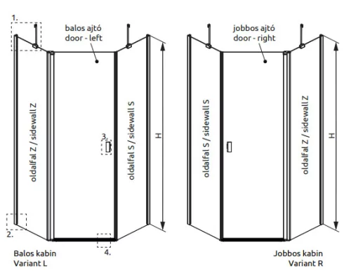 Zuhanykabin, Radaway Nes Black PTJ fekete 90x100B átlátszó, balos, ajtó a rövidebb oldalon