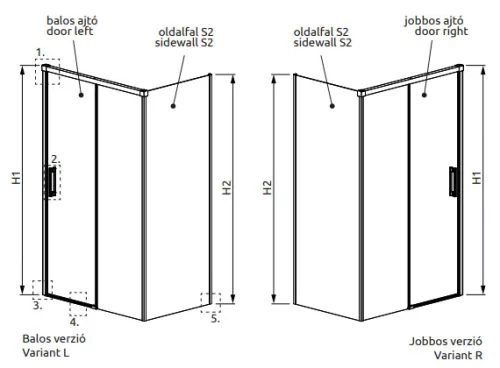 Zuhanykabin, Radaway Idea Black KDS szögletes fekete zuhanykabin 110x70 átlátszó balos
