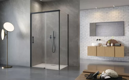 Zuhanykabin, Radaway Idea Black KDS szögletes fekete zuhanykabin 160x70 átlátszó balos