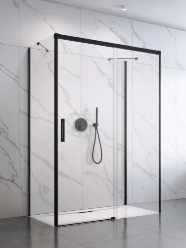 Zuhanykabin, Radaway Idea Black KDJ+S szögletes fekete zuhanykabin 100x80 átlátszó balos