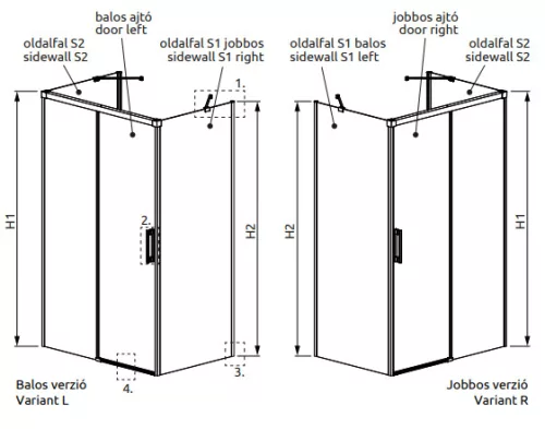Zuhanykabin, Radaway Idea Black KDJ+S szögletes fekete zuhanykabin 120x70 átlátszó jobbos