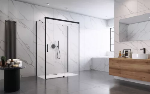 Zuhanykabin, Radaway Idea Black KDJ+S szögletes fekete zuhanykabin 150x90 átlátszó jobbos