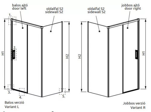 Zuhanykabin, Radaway Idea KDS szögletes zuhanykabin 140x90 átlátszó jobbos
