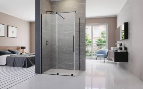 Zuhanykabin, Radaway Furo Black KDJ szögletes fekete zuhanykabin 150x75 átlátszó jobbos