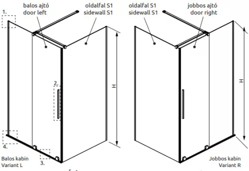 Zuhanykabin, Radaway Furo Black KDJ szögletes fekete zuhanykabin 160x75 átlátszó balos