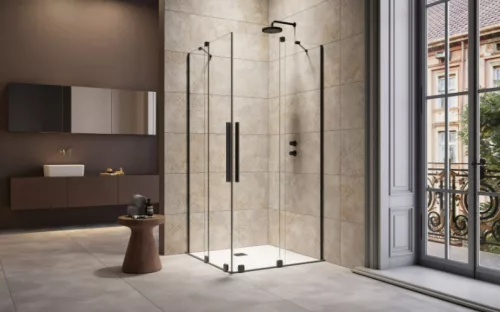 Zuhanykabin, Radaway Furo Black KDD szögletes fekete zuhanykabin 80x120 átlátszó