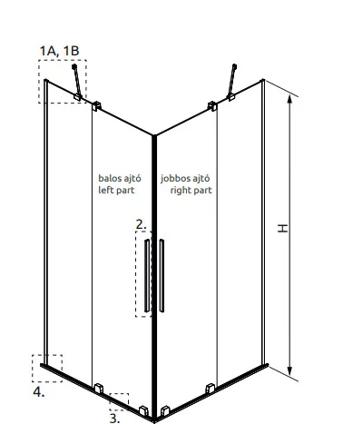 Zuhanykabin, Radaway Furo Black KDD szögletes fekete zuhanykabin 80x120 átlátszó