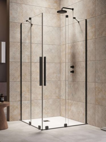 Zuhanykabin, Radaway Furo Black KDD szögletes fekete zuhanykabin 100x80 átlátszó