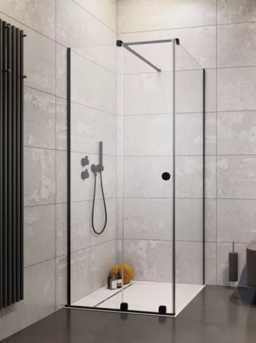 Zuhanykabin, Radaway Furo Black KDJ RH szögletes fekete zuhanykabin 100x75 átlátszó balos