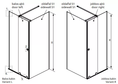 Zuhanykabin, Radaway Furo Black KDJ RH szögletes fekete zuhanykabin 100x75 átlátszó balos