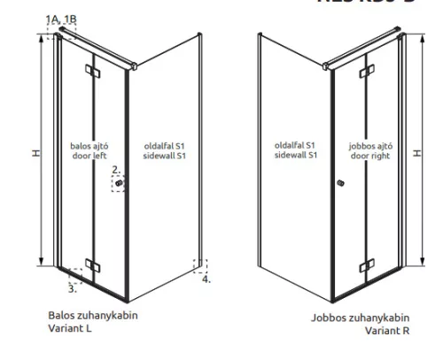 Zuhanykabin, Radaway Nes KDJ-B szögletes zuhanykabin 80x70 átlátszó jobbos