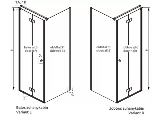 Zuhanykabin, Radaway Nes Black KDJ-B szögletes fekete zuhanykabin 100x90 átlátszó jobbos