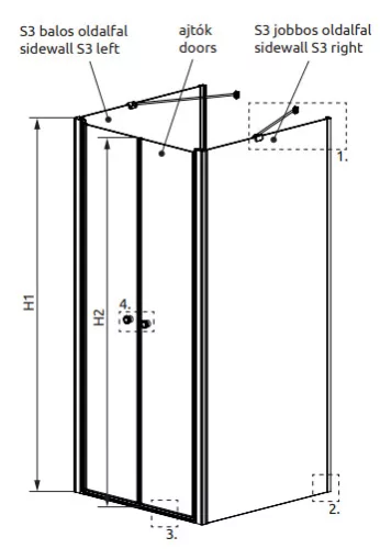 Zuhanykabin, Radaway Eos DWD+2S II szögletes zuhanykabin 80x75 átlátszó