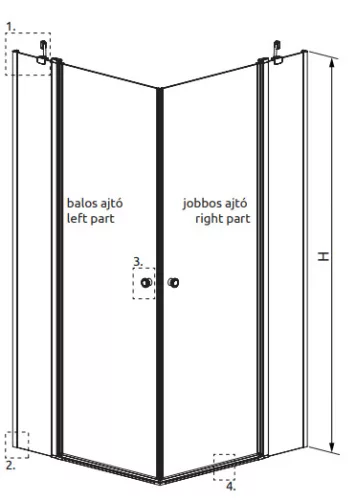 Zuhanykabin, Radaway Eos KDD II szögletes zuhanykabin 80x90 átlátszó