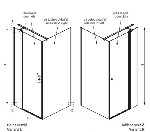 Zuhanykabin, Radaway Eos KDJ II szögletes zuhanykabin 80x70 átlátszó jobbos