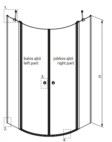 Zuhanykabin, Radaway Eos PDD II íves zuhanykabin 100x90 átlátszó