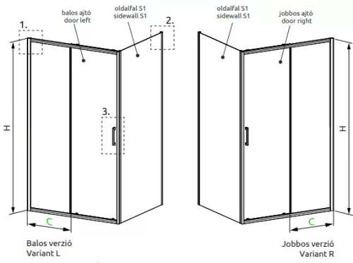 Zuhanykabin, Radaway Premium Pro KDJ szögletes zuhanykabin 140x90 átlátszó jobbos