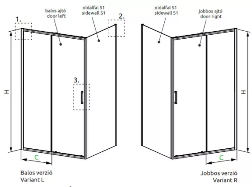 Zuhanykabin, Radaway Premium Pro Black KDJ szögletes fekete zuhanykabin 130x70 átlátszó balos