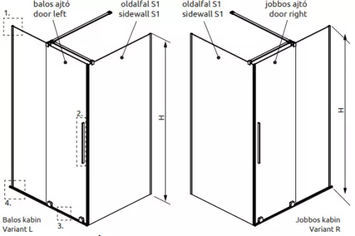 Zuhanykabin, Radaway Furo Brushed Gold KDJ szögletes zuhanykabin 130x80 jobbos átlátszó