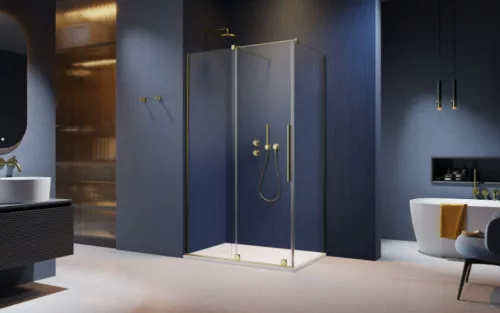 Zuhanykabin, Radaway Furo Brushed Gold KDJ szögletes zuhanykabin 130x80 jobbos átlátszó