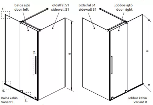 Zuhanykabin, Radaway Furo Brushed Nickel KDJ szögletes zuhanykabin 160x120 átlátszó jobbos
