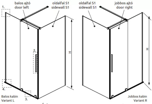 Zuhanykabin, Radaway Furo Brushed Copper KDJ szögletes zuhanykabin 100x75 átlátszó jobbos