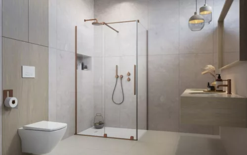 Zuhanykabin, Radaway Furo Brushed Copper KDJ szögletes zuhanykabin 130x120 átlátszó balos