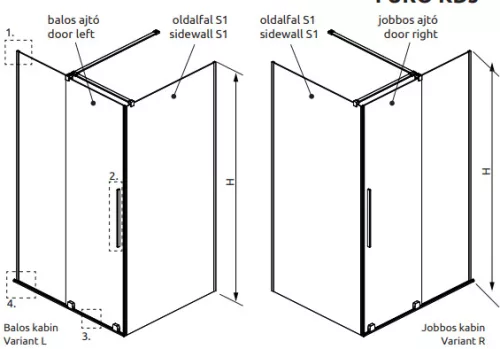 Zuhanykabin, Radaway Furo Brushed GunMetal KDJ szögletes zuhanykabin 100x110 átlátszó balos