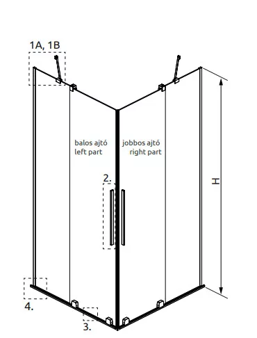 Zuhanykabin, Radaway Furo Brushed Gold KDD szögletes zuhanykabin 80x90 átlátszó